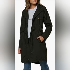 O'NEILL Galen long black rain jacket raincoat anorak  Hooded waterproof Sz Small